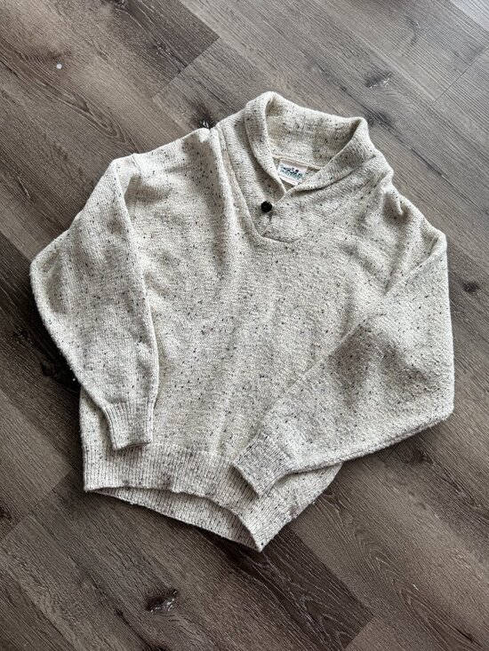 Northern Reflections Other - Vintage 90s Northern Reflections Sweater | Cream Speckled Button Collar Wool S